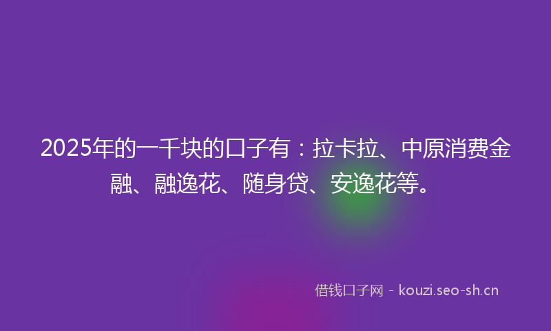 2025年的一千块的口子有：拉卡拉、中原消费金融、融逸花、随身贷、安逸花等。