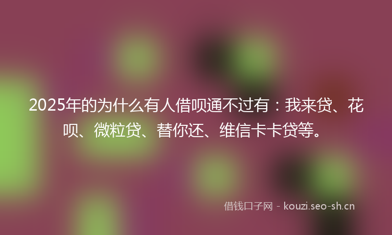 2025年的为什么有人借呗通不过有：我来贷、花呗、微粒贷、替你还、维信卡卡贷等。