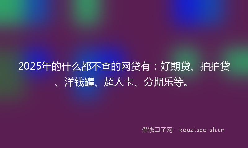 2025年的什么都不查的网贷有：好期贷、拍拍贷、洋钱罐、超人卡、分期乐等。
