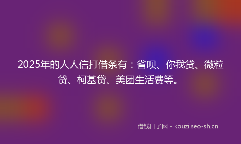 2025年的人人信打借条有：省呗、你我贷、微粒贷、柯基贷、美团生活费等。
