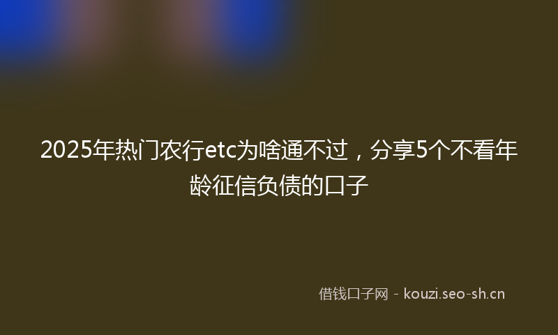 2025年热门农行etc为啥通不过，分享5个不看年龄征信负债的口子