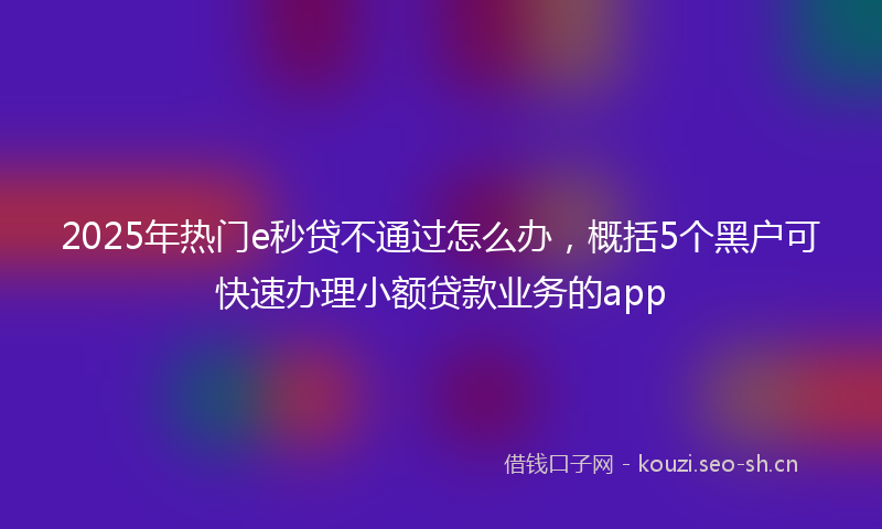 2025年热门e秒贷不通过怎么办，概括5个黑户可快速办理小额贷款业务的app