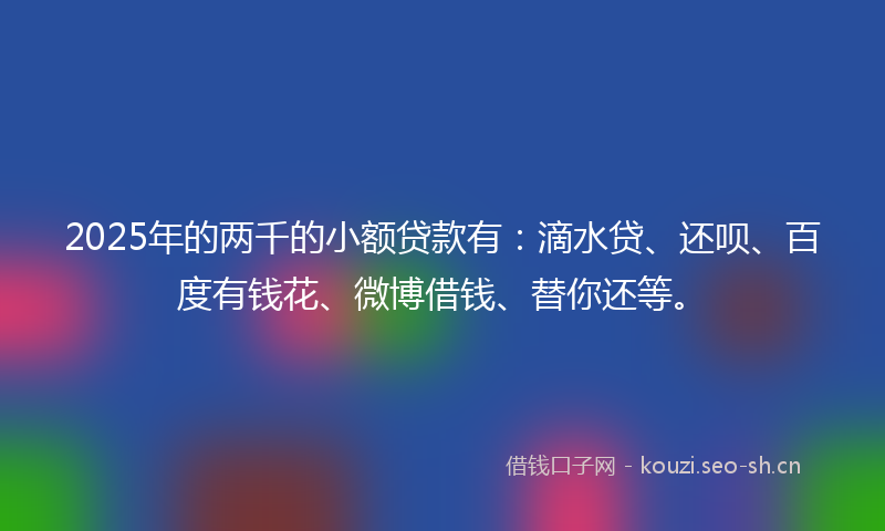 2025年的两千的小额贷款有：滴水贷、还呗、百度有钱花、微博借钱、替你还等。