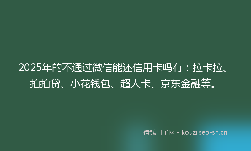 2025年的不通过微信能还信用卡吗有：拉卡拉、拍拍贷、小花钱包、超人卡、京东金融等。