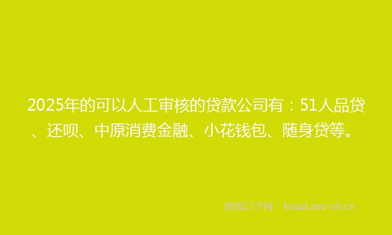 2025年的可以人工审核的贷款公司有：51人品贷、还呗、中原消费金融、小花钱包、随身贷等。