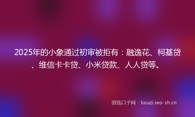 2025年的小象通过初审被拒有：融逸花、柯基贷、维信卡卡贷、小米贷款、人人贷等。