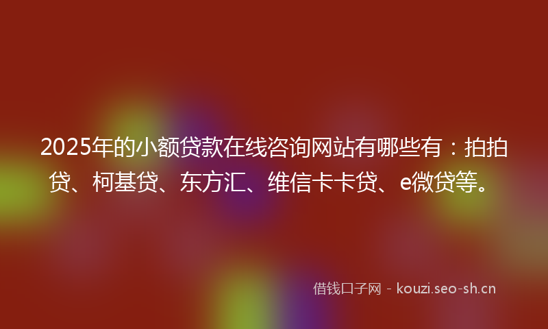 2025年的小额贷款在线咨询网站有哪些有：拍拍贷、柯基贷、东方汇、维信卡卡贷、e微贷等。