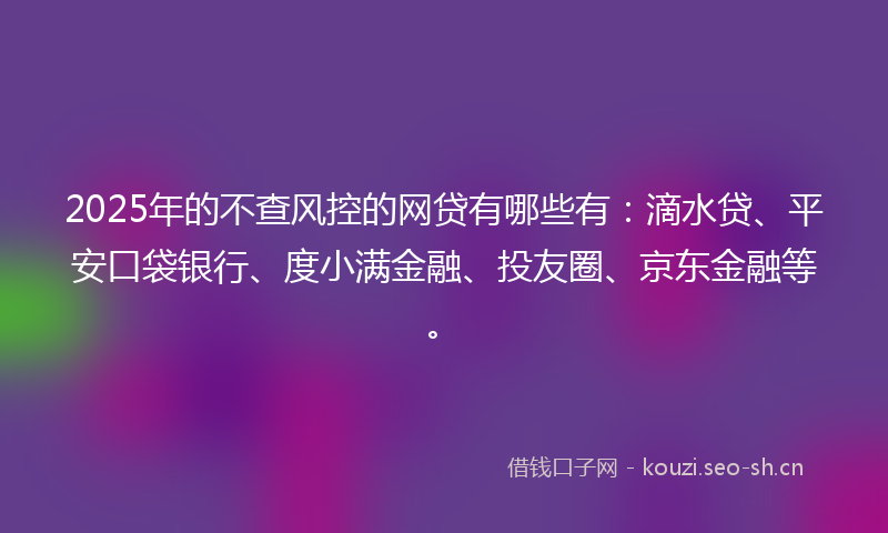 2025年的不查风控的网贷有哪些有：滴水贷、平安口袋银行、度小满金融、投友圈、京东金融等。