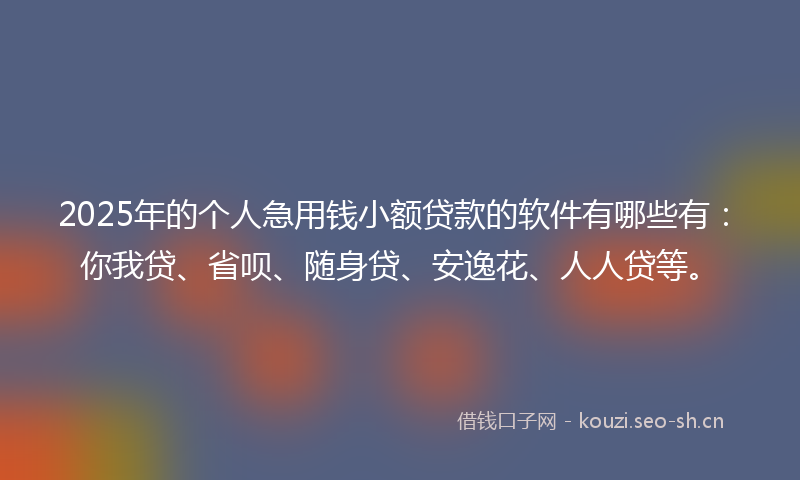 2025年的个人急用钱小额贷款的软件有哪些有：你我贷、省呗、随身贷、安逸花、人人贷等。
