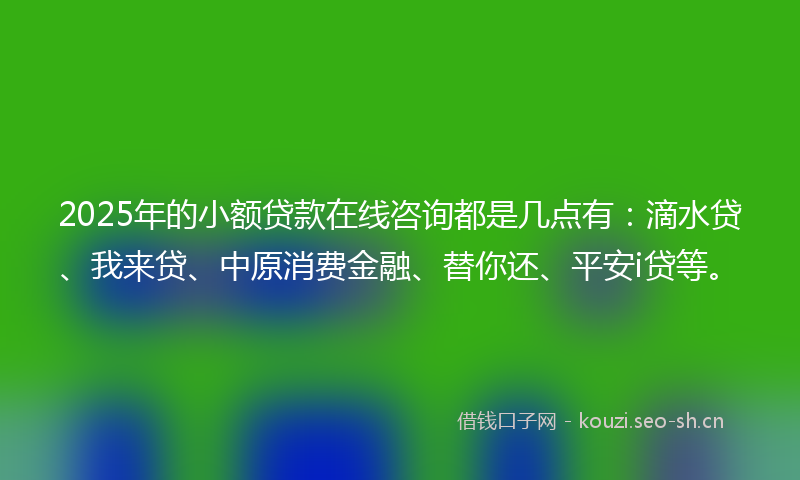2025年的小额贷款在线咨询都是几点有：滴水贷、我来贷、中原消费金融、替你还、平安i贷等。