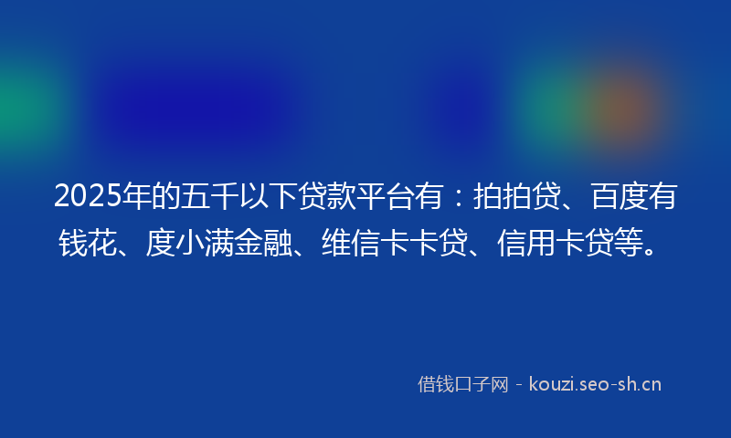 2025年的五千以下贷款平台有：拍拍贷、百度有钱花、度小满金融、维信卡卡贷、信用卡贷等。