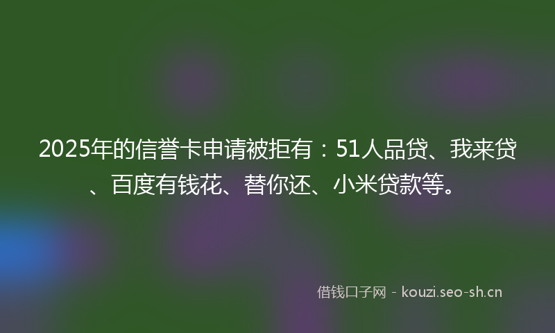 2025年的信誉卡申请被拒有：51人品贷、我来贷、百度有钱花、替你还、小米贷款等。