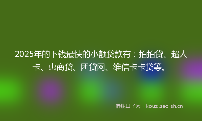 2025年的下钱最快的小额贷款有：拍拍贷、超人卡、惠商贷、团贷网、维信卡卡贷等。