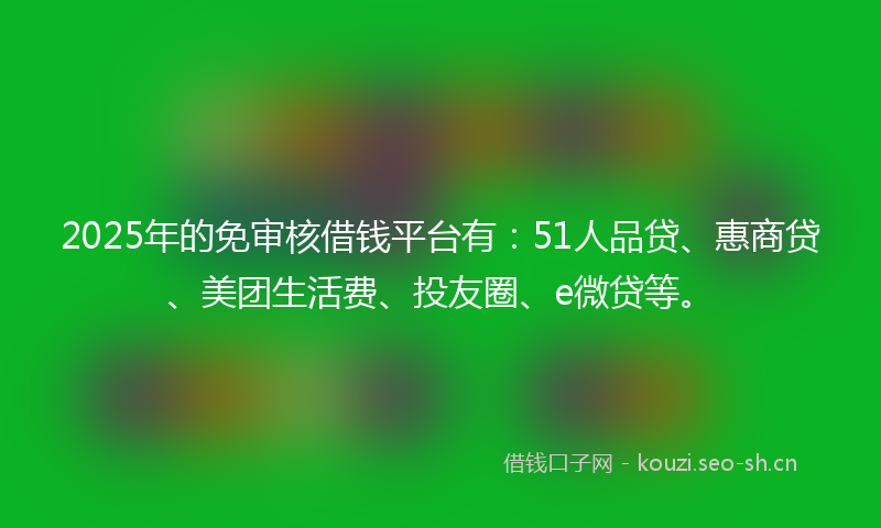 2025年的免审核借钱平台有：51人品贷、惠商贷、美团生活费、投友圈、e微贷等。