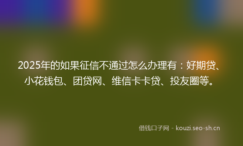 2025年的如果征信不通过怎么办理有：好期贷、小花钱包、团贷网、维信卡卡贷、投友圈等。