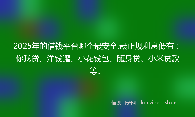 2025年的借钱平台哪个最安全,最正规利息低有：你我贷、洋钱罐、小花钱包、随身贷、小米贷款等。