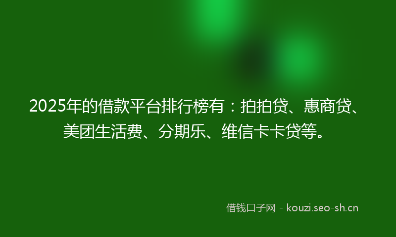2025年的借款平台排行榜有：拍拍贷、惠商贷、美团生活费、分期乐、维信卡卡贷等。