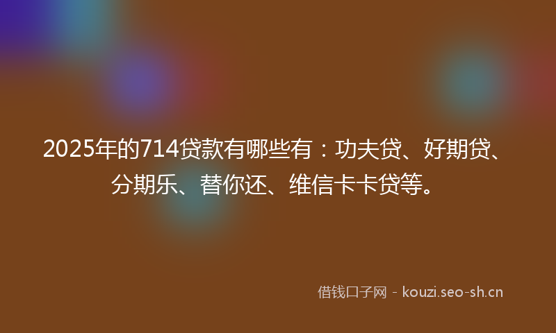 2025年的714贷款有哪些有：功夫贷、好期贷、分期乐、替你还、维信卡卡贷等。