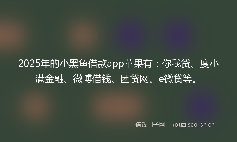 2025年的小黑鱼借款app苹果有：你我贷、度小满金融、微博借钱、团贷网、e微贷等。