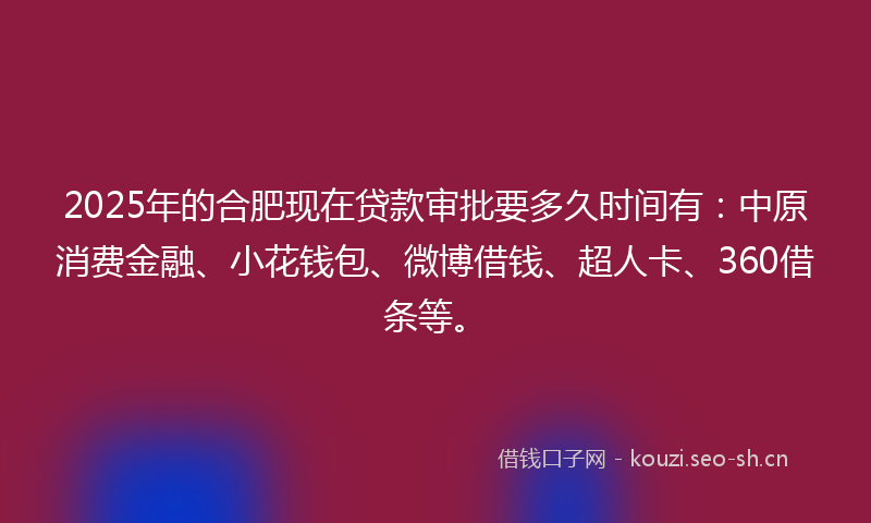 2025年的合肥现在贷款审批要多久时间有：中原消费金融、小花钱包、微博借钱、超人卡、360借条等。