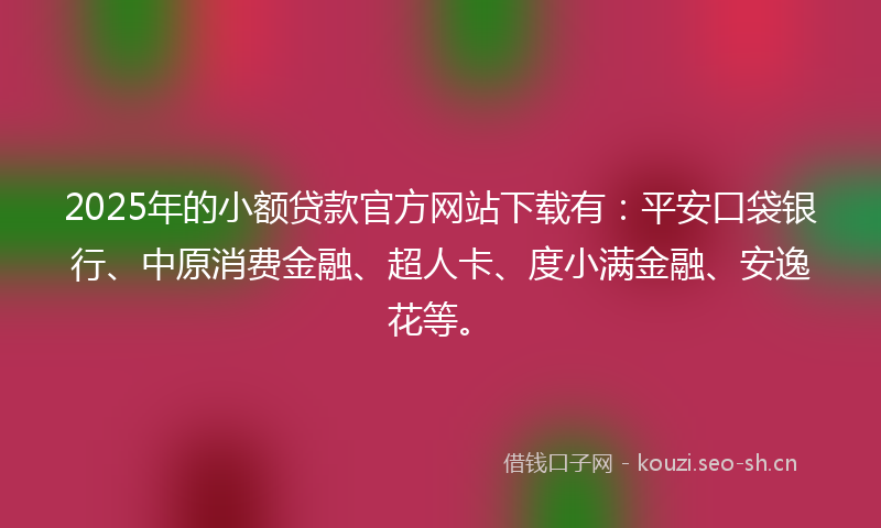 2025年的小额贷款官方网站下载有：平安口袋银行、中原消费金融、超人卡、度小满金融、安逸花等。