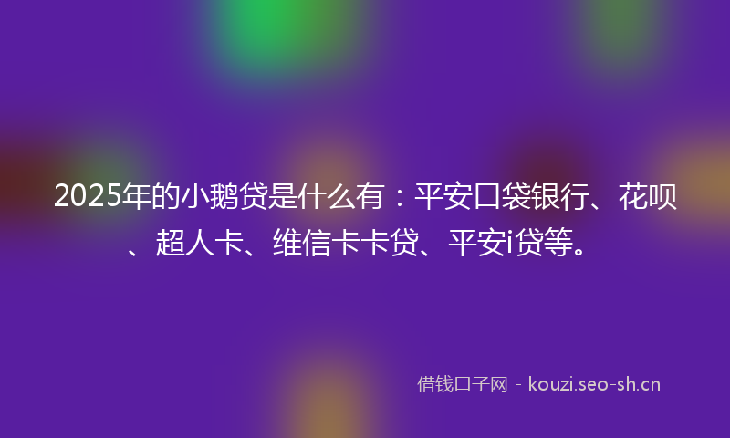2025年的小鹅贷是什么有:平安口袋银行、花呗、超人卡、维信卡卡贷、平安i贷等。