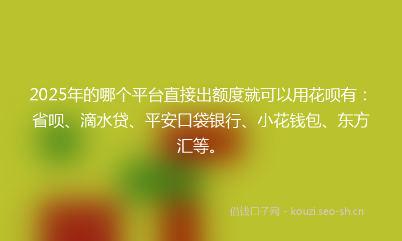 2025年的哪个平台直接出额度就可以用花呗有：省呗、滴水贷、平安口袋银行、小花钱包、东方汇等。
