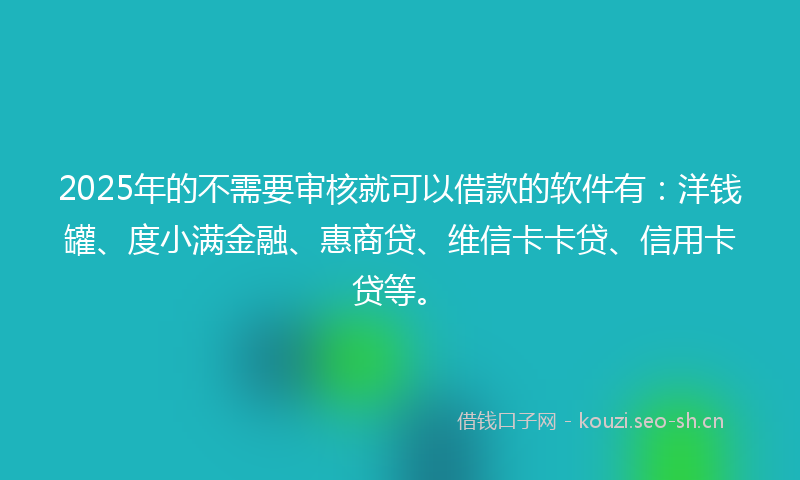 2025年的不需要审核就可以借款的软件有：洋钱罐、度小满金融、惠商贷、维信卡卡贷、信用卡贷等。