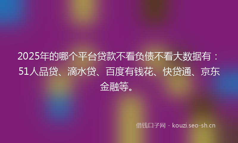 2025年的哪个平台贷款不看负债不看大数据有：51人品贷、滴水贷、百度有钱花、快贷通、京东金融等。