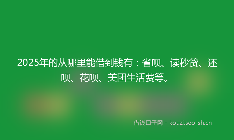 2025年的从哪里能借到钱有：省呗、读秒贷、还呗、花呗、美团生活费等。