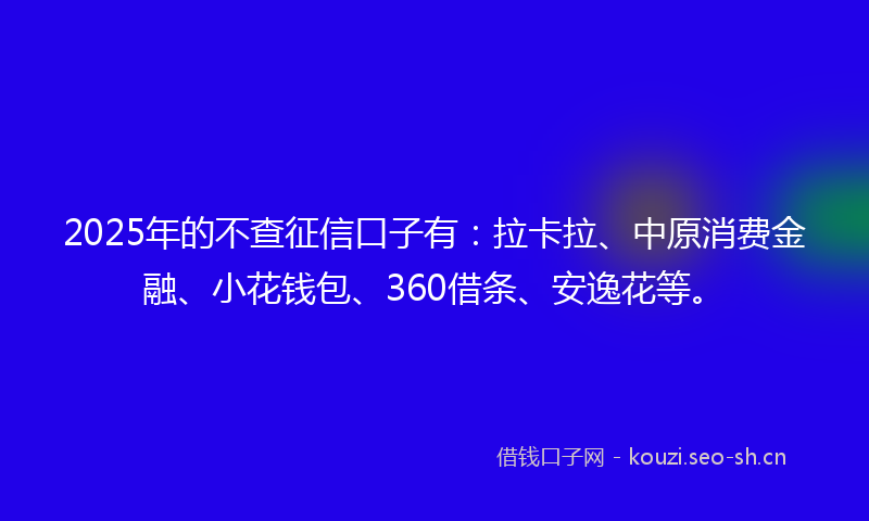 2025年的不查征信口子有：拉卡拉、中原消费金融、小花钱包、360借条、安逸花等。