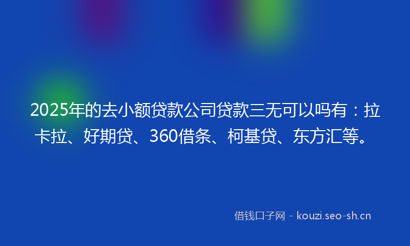 2025年的去小额贷款公司贷款三无可以吗有：拉卡拉、好期贷、360借条、柯基贷、东方汇等。