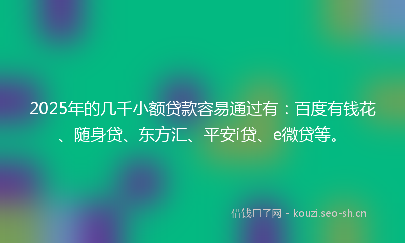 2025年的几千小额贷款容易通过有：百度有钱花、随身贷、东方汇、平安i贷、e微贷等。