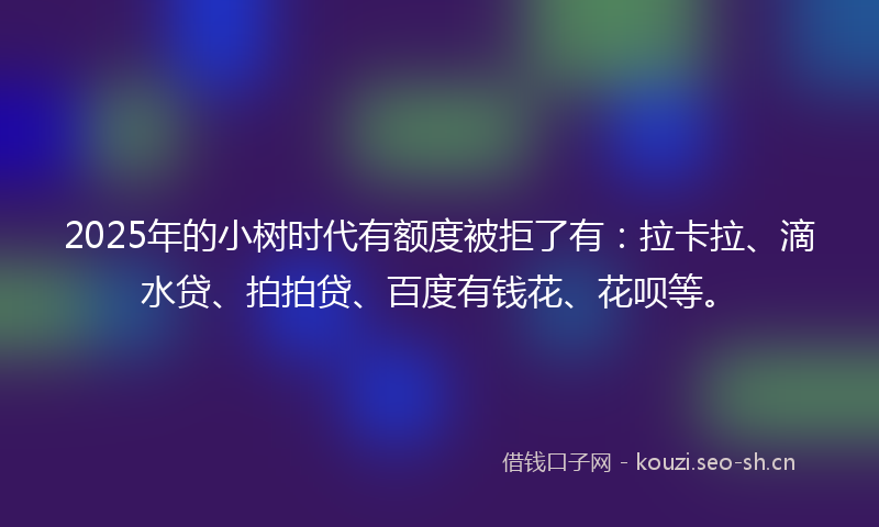 2025年的小树时代有额度被拒了有：拉卡拉、滴水贷、拍拍贷、百度有钱花、花呗等。
