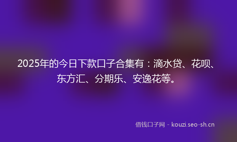 2025年的今日下款口子合集有：滴水贷、花呗、东方汇、分期乐、安逸花等。