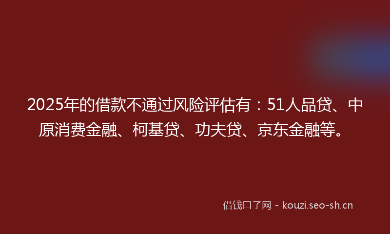 2025年的借款不通过风险评估有：51人品贷、中原消费金融、柯基贷、功夫贷、京东金融等。