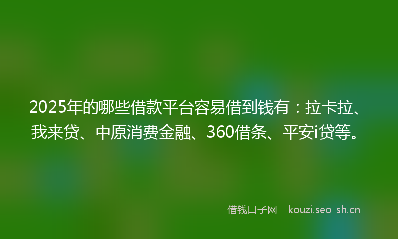 2025年的哪些借款平台容易借到钱有：拉卡拉、我来贷、中原消费金融、360借条、平安i贷等。