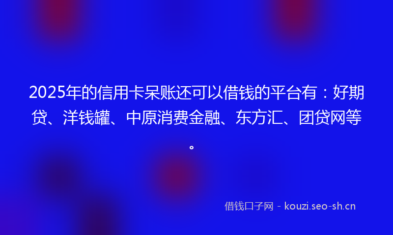 2025年的信用卡呆账还可以借钱的平台有：好期贷、洋钱罐、中原消费金融、东方汇、团贷网等。