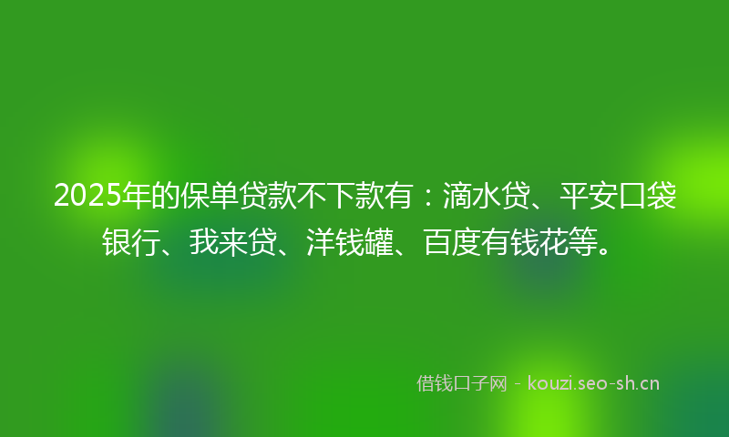2025年的保单贷款不下款有：滴水贷、平安口袋银行、我来贷、洋钱罐、百度有钱花等。