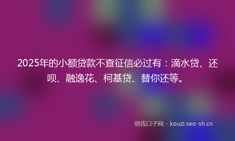2025年的小额贷款不查征信必过有：滴水贷、还呗、融逸花、柯基贷、替你还等。