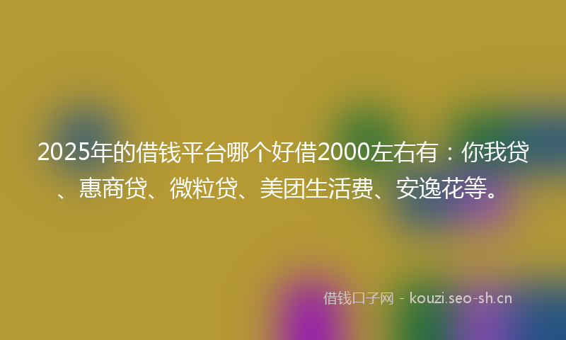 2025年的借钱平台哪个好借2000左右有：你我贷、惠商贷、微粒贷、美团生活费、安逸花等。