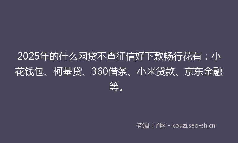 2025年的什么网贷不查征信好下款畅行花有：小花钱包、柯基贷、360借条、小米贷款、京东金融等。