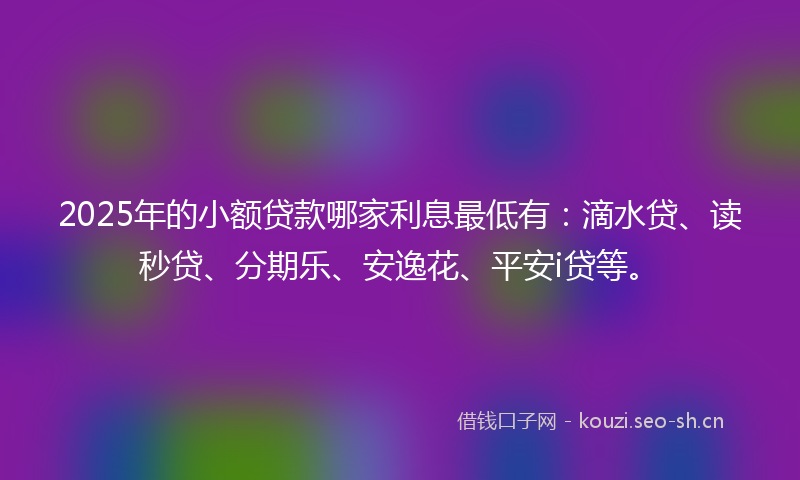 2025年的小额贷款哪家利息最低有：滴水贷、读秒贷、分期乐、安逸花、平安i贷等。