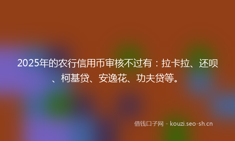 2025年的农行信用币审核不过有：拉卡拉、还呗、柯基贷、安逸花、功夫贷等。