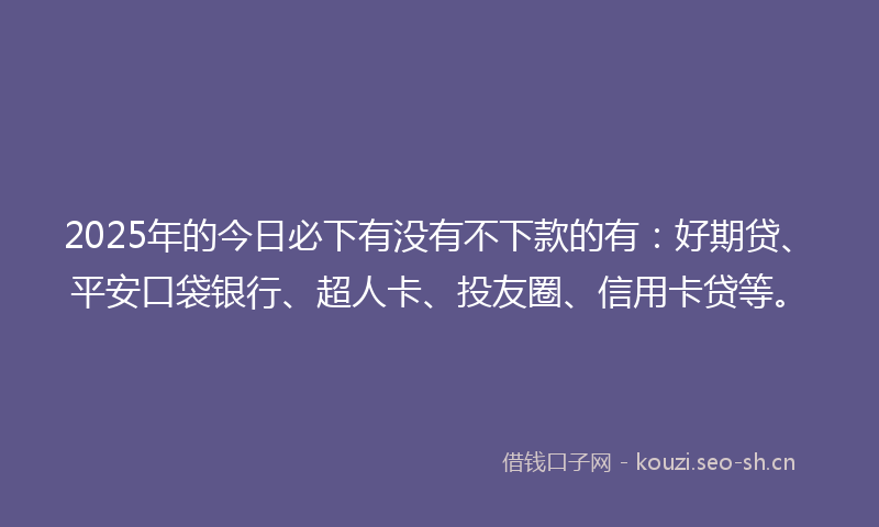 2025年的今日必下有没有不下款的有：好期贷、平安口袋银行、超人卡、投友圈、信用卡贷等。