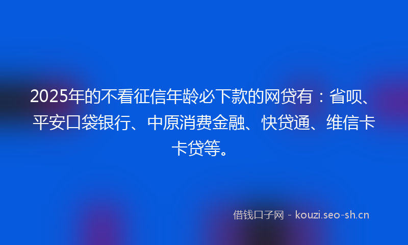 2025年的不看征信年龄必下款的网贷有：省呗、平安口袋银行、中原消费金融、快贷通、维信卡卡贷等。