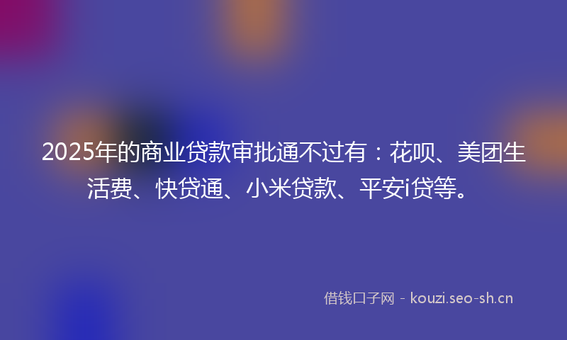 2025年的商业贷款审批通不过有：花呗、美团生活费、快贷通、小米贷款、平安i贷等。