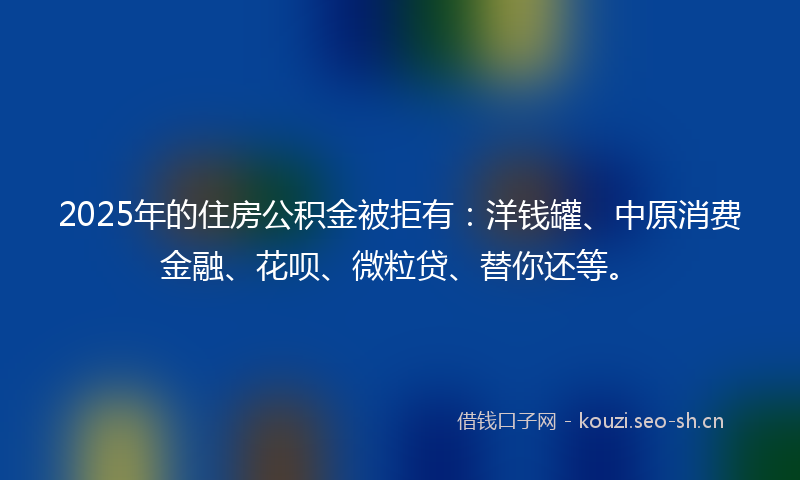 2025年的住房公积金被拒有：洋钱罐、中原消费金融、花呗、微粒贷、替你还等。