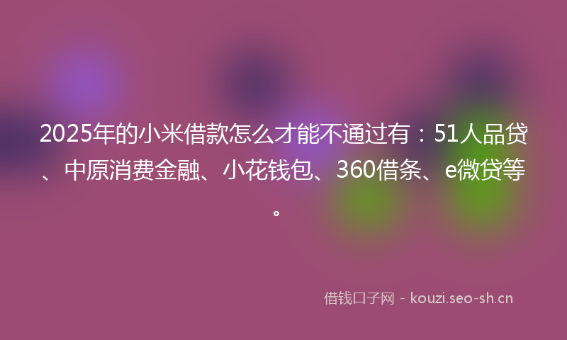 2025年的小米借款怎么才能不通过有：51人品贷、中原消费金融、小花钱包、360借条、e微贷等。