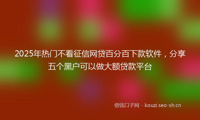 2025年热门不看征信网贷百分百下款软件，分享五个黑户可以做大额贷款平台